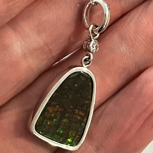 14k Ammolite and Diamond White Gold Pendant Necklace - Picture 10 of 17